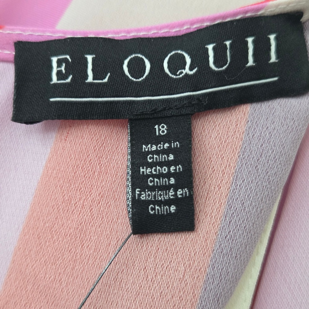 ELOQUII Twist Bodice Stripe Midi Dress Women 18 Pink Red Long Sleeve V-Neck New - Picture 5 of 13